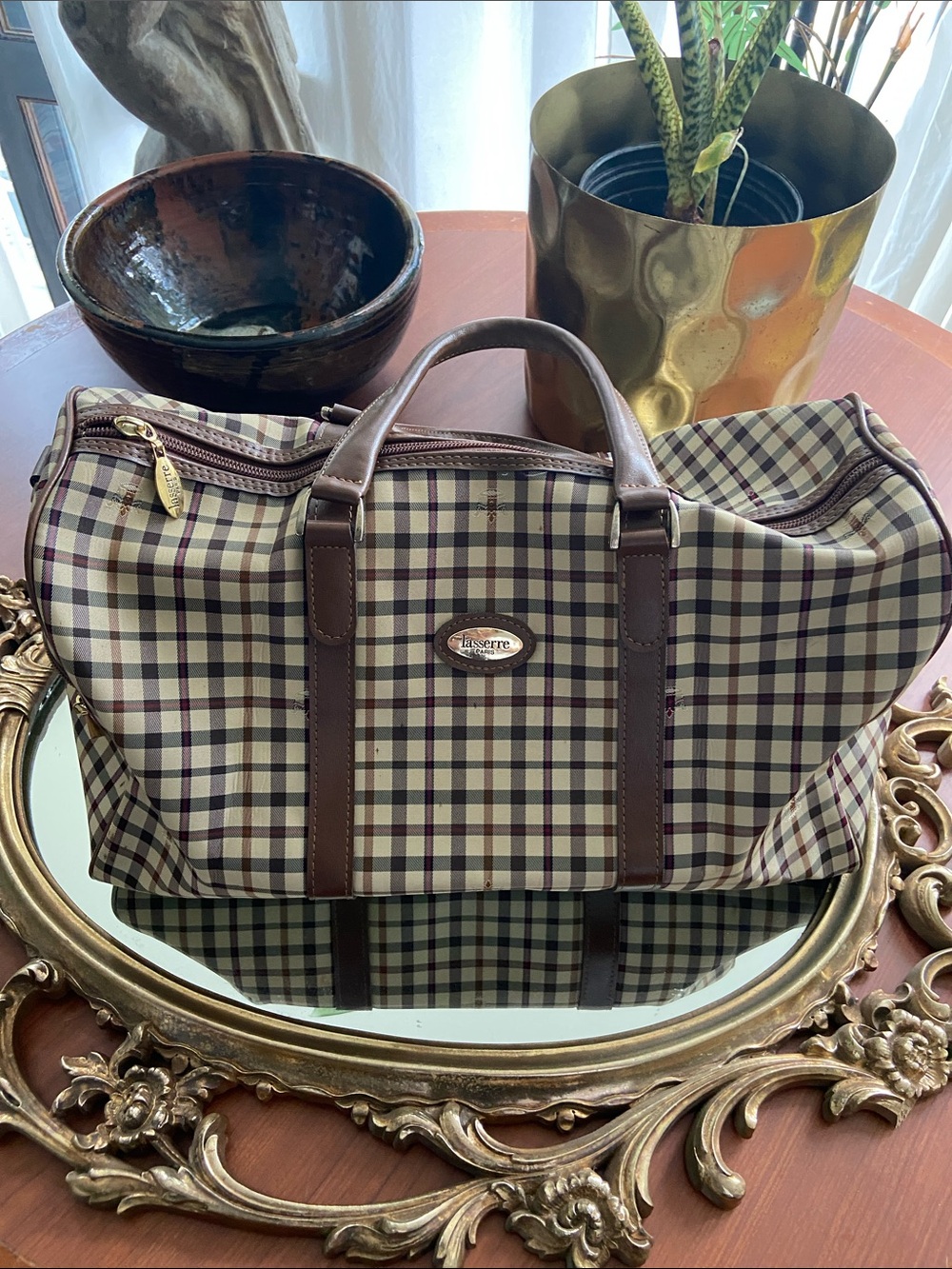 Vintage Lasserre Paris checkered travel bag